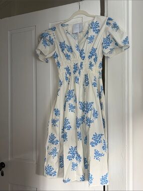 Naya rea Smocked Waist White Dress with Blue Floral Print 8